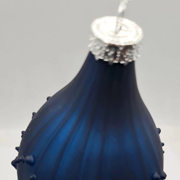 ndigo Blue Ball Finial Onion Textured Glass Ornament 4" Set 3 Christmas - Picture 6 of 8